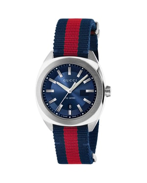 Gucci YA142304 GG2570 Herrenuhr aus blauem Segeltuch mit 41 mm Durchmesser - stilvoll und langlebig
