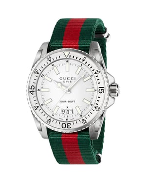 Gucci YA136207 Dive Herrenuhr mit weißem Zifferblatt und Textilband