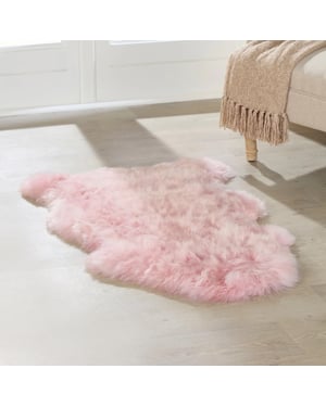 Echter rosa Schaffell-Teppich, seidig, natürlich, weich und flauschig, echte Wolle