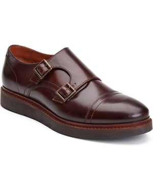 Base London Knight Leder Herren doppelte Monk Schuhe in verbranntem Braun