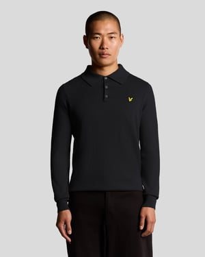 Lyle & Scott Langärmliges Poloshirt aus Merinomischung – Marineblau