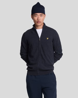 Lyle & Scott Strickjacke aus Lammwollmischung mit Reißverschluss – Marineblau