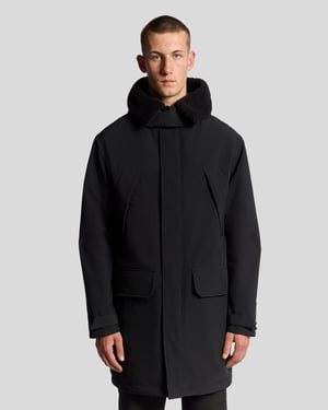 Lyle & Scott Schwerer Parka mit Kragen aus Kunstlammfell - Schwarz
