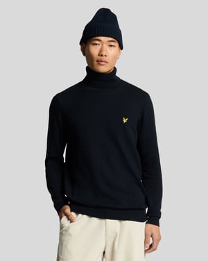 Lyle & Scott Rollkragenpullover aus Baumwoll-Merinowolle – Marineblau