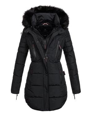 Marikoo Lange Winterjacke Moonshine mit Kunstfellkragen und Teddyfutter - Schwarz