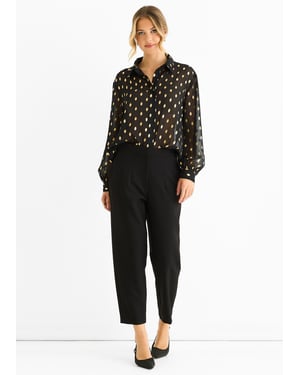 Gini London Chiffon-Folien-Jacquard-Durchscheinendes Hemd - Schwarz