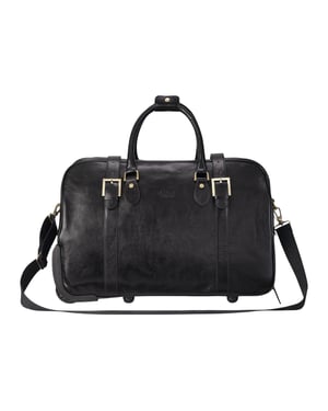 Reisetasche mit Rollen aus echtem Leder in Schwarz – Holt