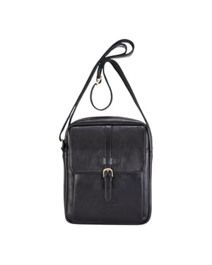 Schwarze Vintage-Umhängetasche aus echtem Leder – Ashby