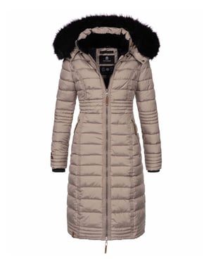 Navahoo Damen Winterjacke Umay – Lange Steppjacke mit Abnehmbarer Kapuze & Kunstfell