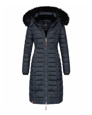 Navahoo Damen Winterjacke Umay – Lange Steppjacke mit Abnehmbarer Kapuze & Kunstfell