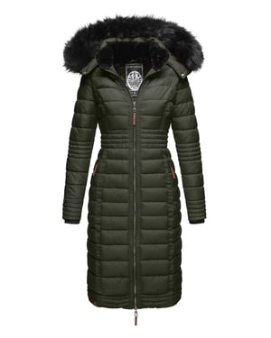 Navahoo Damen Winterjacke Umay – Lange Steppjacke mit Abnehmbarer Kapuze & Kunstfell