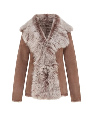 Damenjacke aus taupefarbenem Schaffell „Toscana Shearling“ aus Wildleder – Noiré