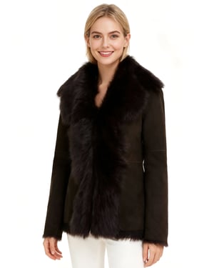 Damen Braune Toscana Merino Lammfell Wildlederjacke - Siena