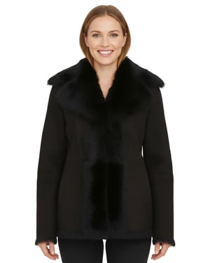 Damen Schwarze Schaffell Toscana Merino Shearling Wildlederjacke-Siena