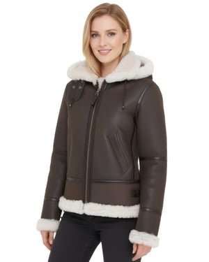 Damen Creck Braune Schaffell-Fliegerjacke mit Kapuze - Orford