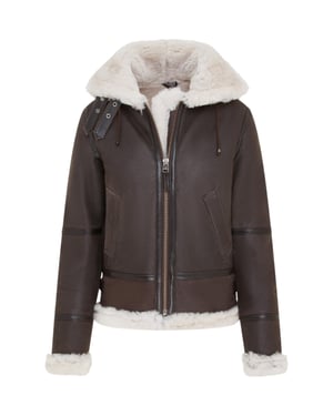 Creck Damen Lederjacke mit Kapuze, braun, Schaffell, Palermo