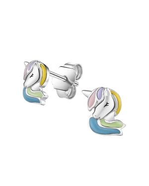 Zeeme for Kids Ohrstecker Silber 925 rhodiniert mit buntem Einhorn-Motiv