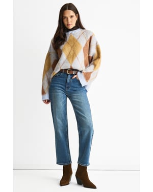 Gini London Mid-Rise Straight Leg Jeans - Blau