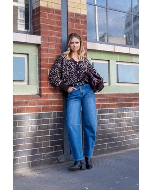Blaue Mid Rise Barrel Leg Jeans