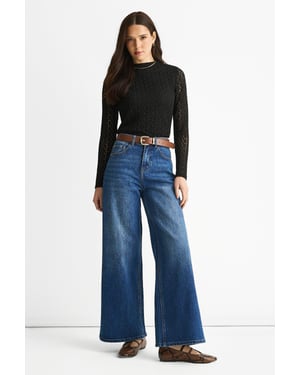 Blaue Mid Rise Jeans mit weitem Bein