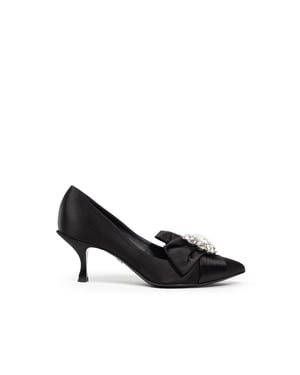 Schwarze Satin-Bow-Pumps Cr1176aw428