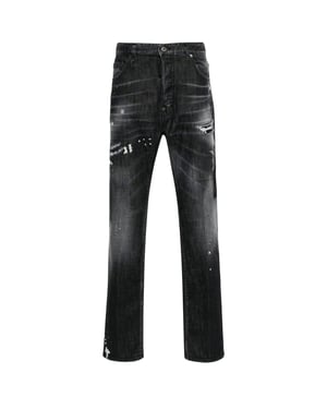 Dsquared2 642 Denim Paint Splash Schwarze Jeanshose Herren