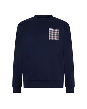 Aquascutum Active Macro Iconic Pocket Crewneck Marineblaues Sweatshirt