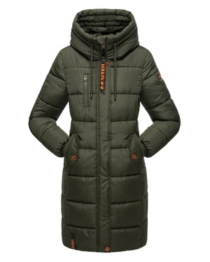 Marikoo Damen Winterjacke – Lange Steppjacke mit Kapuze & vielen Taschen