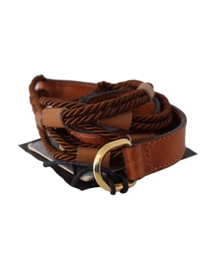 Scervino Street Brauner Leder Gürtel mit geflochtenem Seil und goldener Schnalle