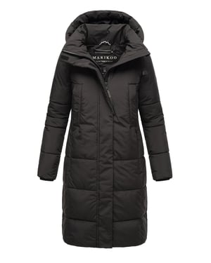 Marikoo Damen Steppjacke Laryaa – lang, warm & mit abnehmbarer Kapuze