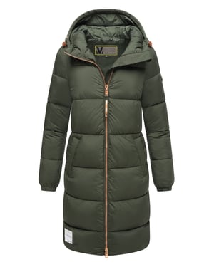 Marikoo lange Damen Steppjacke mit Kapuze & Kragen – Modell Nomadiaa