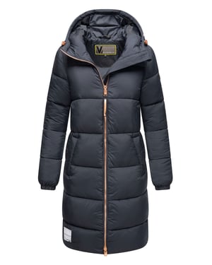 Marikoo lange Damen Steppjacke mit Kapuze & Kragen – Modell Nomadiaa