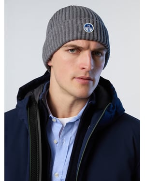 North Sails Beanie Breiter Rippstrick mit Logo-Patch