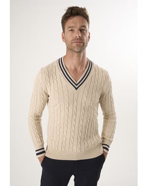 Pullover Basic-Pullover Mit V-Ausschnitt Und Zopfmuster