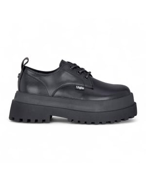 Buffalo Damen-Derbyschuhe, schwarz, mit Schnürung und Plateau – Pluto