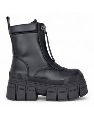 Buffalo Damen Schwarze Chunky Plateau-Kampfstiefel mit Frontreißverschluss - Gospher