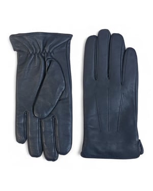 Herrenhandschuhe aus marineblauem italienischem Leder mit warmem Wollfutter, ideal für Winter, Reiten und Autofahren.