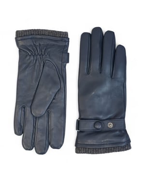 Herrenhandschuhe aus marineblauem italienischem Leder mit warmem Wollfutter, ideal für Winter, Radfahren, Autofahren und Freizeit.