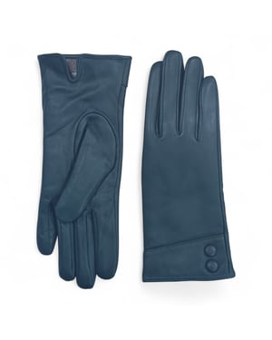 Damen-Autofahrerhandschuhe aus türkisgrünem italienischem Leder mit weichem Wollfutter, Winterknopfdesign und Knopfverschluss