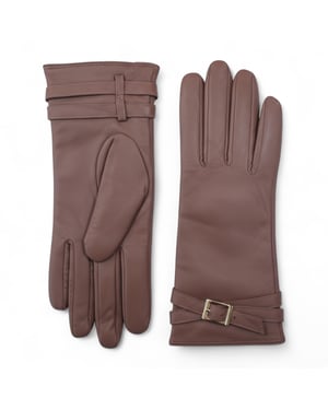 Damen-Winter-Fahrhandschuhe aus nudefarbenem, beigefarbenem italienischem Leder mit weichem Wollfutter und Schnalle