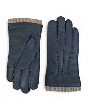Herrenhandschuhe aus marineblauem italienischem Leder mit warmem Wollfutter, ideal für Winter, Reiten und Autofahren.