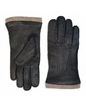 Schwarze Herrenhandschuhe aus italienischem Leder mit warmem Wollfutter, ideal für Winter, Reiten und Autofahren.