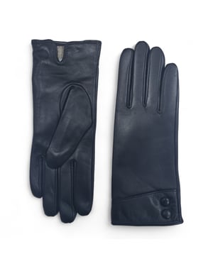 Schwarze italienische Leder-Fahrhandschuhe für Damen mit weichem Wollfutter, Winterknopfverschluss und Lederoptik