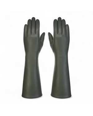 Lange olivgrüne Winterhandschuhe aus italienischem Leder mit weichem Wollfutter