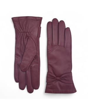 Damen-Fahrhandschuhe aus burgunderrotem italienischem Leder mit weichem Wollfutter und Schleifendesign für den Winter