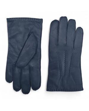 Herrenhandschuhe aus marineblauem italienischem Leder mit warmem Wollfutter, Winter-Ziernahtdesign, ideal zum Reiten, Autofahren und für Freizeit.