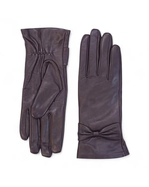 Lila italienische Lederhandschuhe für Damen mit weichem Wollfutter, Winter-Fahrhandschuhe mit Schleifendesign