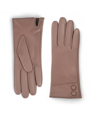 Damen-Fahrhandschuhe aus nudefarbenem, beigefarbenem italienischem Leder mit weichem Wollfutter und Knopfleiste für den Winter