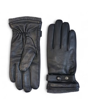 Schwarze Herrenhandschuhe aus italienischem Leder mit warmem Wollfutter, ideal für Winter, Radfahren, Autofahren und Freizeit.