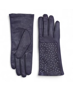 Lila italienische Leder-Fahrhandschuhe für Damen mit weichem Wollfutter, Winterdesign und Nietenbesatz